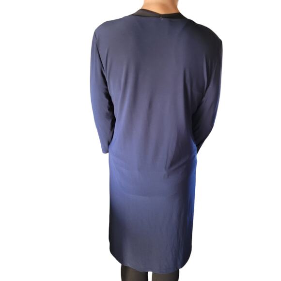 Nine West Blue Midi Dress M Gold Chain Necklace Bodycon Career Church Glam - Picture 4 of 9